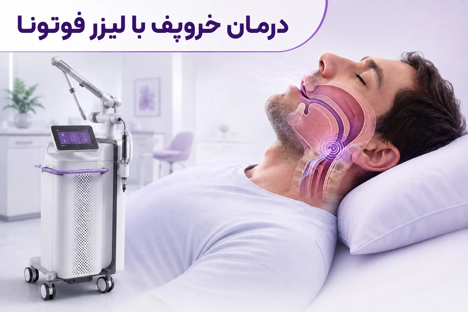 درمان خروپف با لیزر فوتونا؛ نمای راه هوایی و دستگاه فوتونا